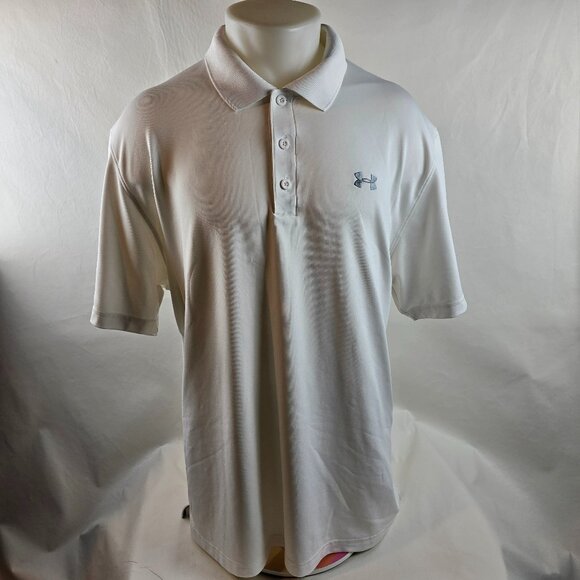 Under Armour Mens 2XL White Polo Shirt HeatGear Loose Fit Golf Performance 1522 - Picture 1 of 9